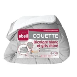 ABEIL Couette Tempérée BICOLORE 200x200cm - Blanc & Gris Chiné