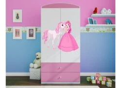 Armoire 2 Portes Enfant Rose Princesse Debout Et Cheval Drimy