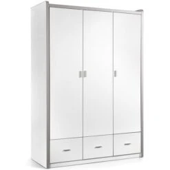 Armoire 3 Portes 3 Tiroirs Bois Blanc Bonny