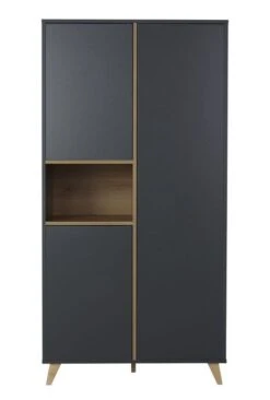 Armoire 3 Portes Mélaminé Anthracite Et Pieds Hêtre Massif Nalice