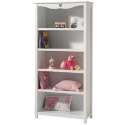 Bibliothèque 5 Niveaux Bois Laqué Blanc Cœur