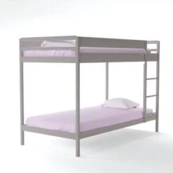 BRICE Lit Superposé Enfant Contemporain En Bois épicéa Massif Gris Taupe - Sommiers Inclus - L 90 X 190 Cm