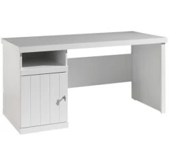 Bureau 1 Niche 1 Porte Bois Laqué Blanc Robin
