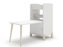 Bureau Blanc Pieds Naturel Et Poignée Nuage Bleu