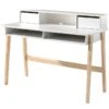 Bureau Enfant 2 Niches 2 Tiroirs Bois Laqué Blanc Et Pieds Pin Clair Kiddy