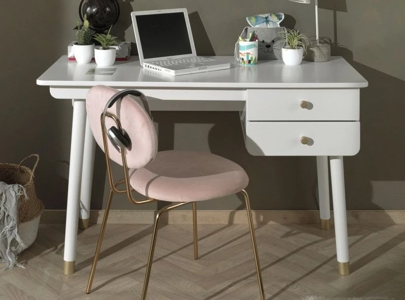 Bureau Enfant 2 Tiroirs Bois Blanc Satiné Funy 2 Bureau Enfant 2 Tiroirs Bois Blanc Satiné Funy – Image 2