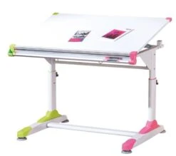 Bureau Enfant Inclinable Bois Blanc Déco Rose Et Vert Colo