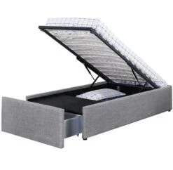 Cadre De Lit Avec Coffre Et 1 Tiroir 90x190 Cm Tissu Lin Gris Clair Karmi -Vente De Chambre cadre de lit avec coffre et 1 tiroir 90x190 cm tissu lin gris clair karmi 3557630031883 688792