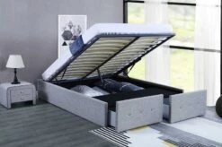 Cadre De Lit Avec Coffre Et 2 Tiroirs Tissu Gris Clair Lecra 160x200 Cm