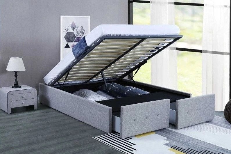 Cadre De Lit Avec Coffre Et 2 Tiroirs Tissu Gris Clair Lecra 160x200 Cm 1 Cadre De Lit Avec Coffre Et 2 Tiroirs Tissu Gris Clair Lecra 160x200 Cm