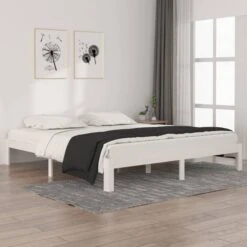 Cadre De Lit Blanc Bois Massif 180x200 Cm Super King