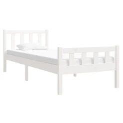 Cadre De Lit Blanc Bois Massif 90x190 Cm Simple 4 -Vente De Chambre cadre de lit blanc bois massif 90x190 cm simple 3666722113854 1381417