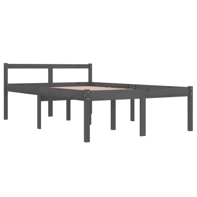 Cadre De Lit Gris Bois Massif 120x190 Cm Petit Double 2 3 Cadre De Lit Gris Bois Massif 120x190 Cm Petit Double 2 – Image 3