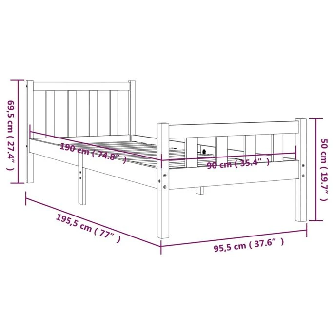 Cadre De Lit Marron Miel Bois Massif 90x190 Cm Simple 2 9 Cadre De Lit Marron Miel Bois Massif 90x190 Cm Simple 2 – Image 9