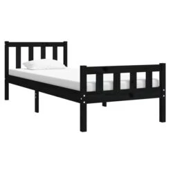 Cadre De Lit Noir Bois Massif 90x190 Cm Simple 6 -Vente De Chambre cadre de lit noir bois massif 90x190 cm simple 3666722113823 1381444