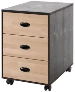 Caisson Sur Roulettes 3 Tiroirs Bois Massif Clair Et Gris Arna