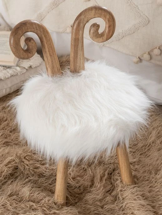Chaise Oreille De Mouton Bois Naturel Et Blanc D 36 Cm 3 Chaise Oreille De Mouton Bois Naturel Et Blanc D 36 Cm – Image 3