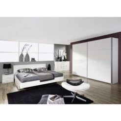 Chambre à Coucher Bois Blanc Et Bandeau En Verre Blanc