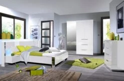 Chambre Complète Avec Environnement Laqué Blanc Armoire 3 Portes Italya 160