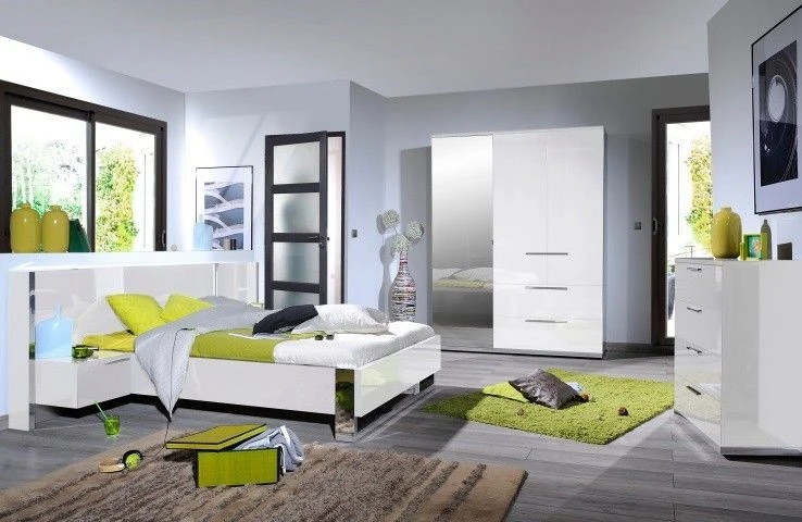 Chambre Complète Avec Environnement Laqué Blanc Armoire 3 Portes Italya 160 1 Chambre Complète Avec Environnement Laqué Blanc Armoire 3 Portes Italya 160