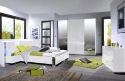 Chambre Complète Avec Environnement Laqué Blanc Armoire 4 Portes Italya 160