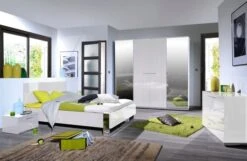 Chambre Complète Design Laqué Blanc Armoire 4 Portes Italya 140