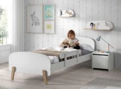 Chambre Enfant 2 Pièces Lit Et Chevet Laqué Blanc Et Pin Clair Kiddy 90x200 Cm