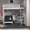 Chambre Enfant 3 Pièces Lit Fauteuil Et Bibliothèque Pin Massif Blanc Pino 90x200 Cm