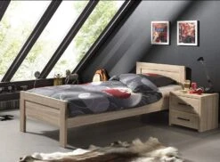 Chambre Enfant 3 Pièces Lit Sommier Et Chevet Bois Chêne Clair Aline