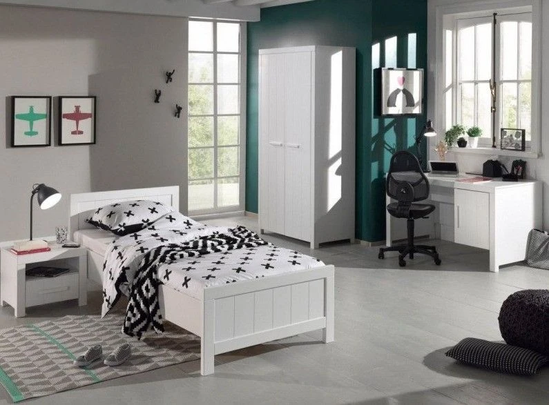 Chambre Enfant 4 Pièces Lit Sommier Chevet Et Armoire 2 Portes Pin Massif Laqué Blanc Erik 90x200 Cm 1 Chambre Enfant 4 Pièces Lit Sommier Chevet Et Armoire 2 Portes Pin Massif Laqué Blanc Erik 90x200 Cm