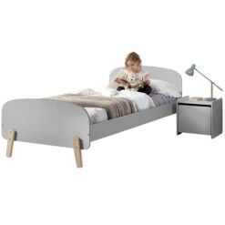Chambre Enfant 5 Pièces Lit Chevet Coffre Et 2 étagères Bois Laqué Gris Et Pin Clair Kiddy 90x200 Cm -Vente De Chambre chambre enfant 5 pieces lit chevet coffre et 2 etageres bois laque gris et pin clair kiddy 90x200 cm 5420070223102 692092