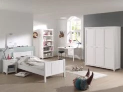 Chambre Enfant 5 Pièces Pin Massif Blanc Carly 90x200 Cm 2