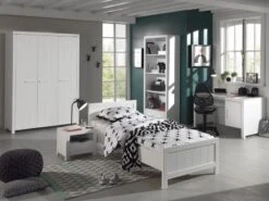 Chambre Enfant 6 Pièces Pin Massif Laqué Blanc Erik 90x200 Cm 2