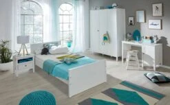 Chambre Enfant Leone Lit 90x200 Cm Avec Chevet Et Armoire Et Bureau Mélaminé Blanc