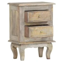 Chevet 2 Tiroirs Manguier Massif Finition Chêne Gris Teash