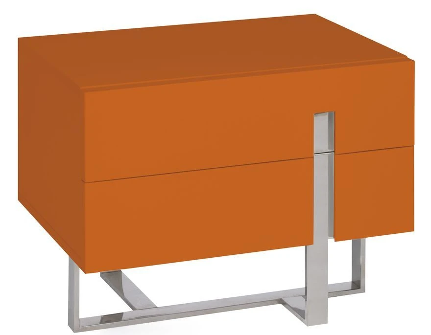 Chevet Design Bois Laqué Orange Et Pieds Acier Chromé Dezina 1 Chevet Design Bois Laqué Orange Et Pieds Acier Chromé Dezina