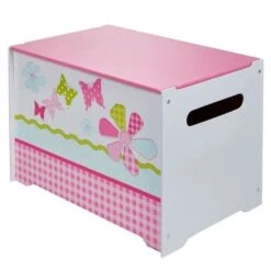 Coffre A Jouets Enfant En Bois Avec Couvercle HelloHome Rose Et Blanc