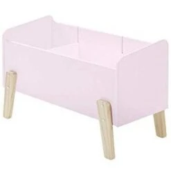 Coffre à Jouets Laqué Vieux Rose Et Pieds Bois Massif Clair Kiddy