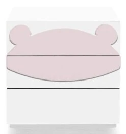 Commode 3 Tiroirs Laqué Blanc Et Motif Ours Rose Fox