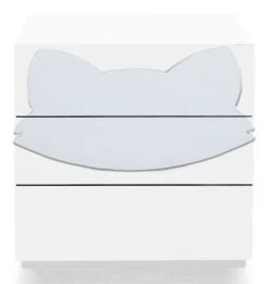 Commode 3 Tiroirs Laqué Blanc Et Motif Renard Bleu Gris Fox