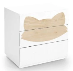 Commode 3 Tiroirs Laqué Blanc Et Motif Renard Bois Clair Fox