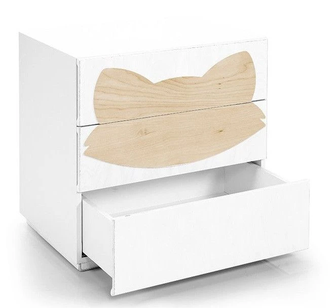 Commode 3 Tiroirs Laqué Blanc Et Motif Renard Bois Clair Fox 2 Commode 3 Tiroirs Laqué Blanc Et Motif Renard Bois Clair Fox – Image 2