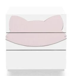 Commode 3 Tiroirs Laqué Blanc Et Motif Renard Rose Fox