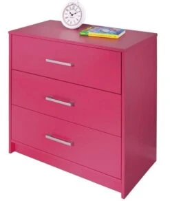 Commode 3 Tiroirs Pin Massif Rose Fuchsia York
