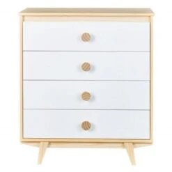 Commode 4 Tiroirs Pin Massif Clair Et Blanc Wonda