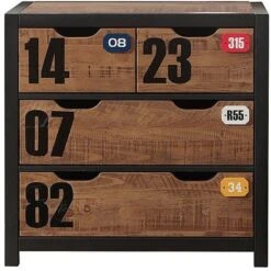 Commode 4 Tiroirs Pin Massif Foncé Et Noir Alex