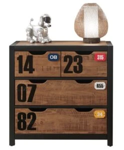 Commode 4 Tiroirs Pin Massif Foncé Et Noir Alex -Vente De Chambre commode 4 tiroirs pin massif fonce et noir alex 5420070209830 91868