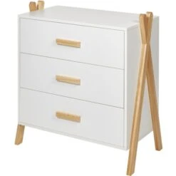 Commode Enfant 3 Tiroirs Pin Massif Clair Et Blanc Cora
