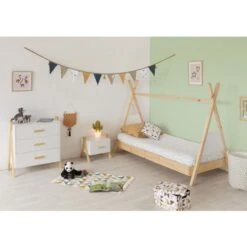 Commode Enfant 3 Tiroirs Pin Massif Clair Et Blanc Cora -Vente De Chambre commode enfant 3 tiroirs pin massif clair et blanc amarok 3248116143175 413843
