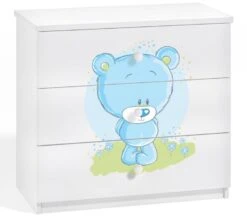 Commode Enfant Blanche Ourson Bleu 80 Cm